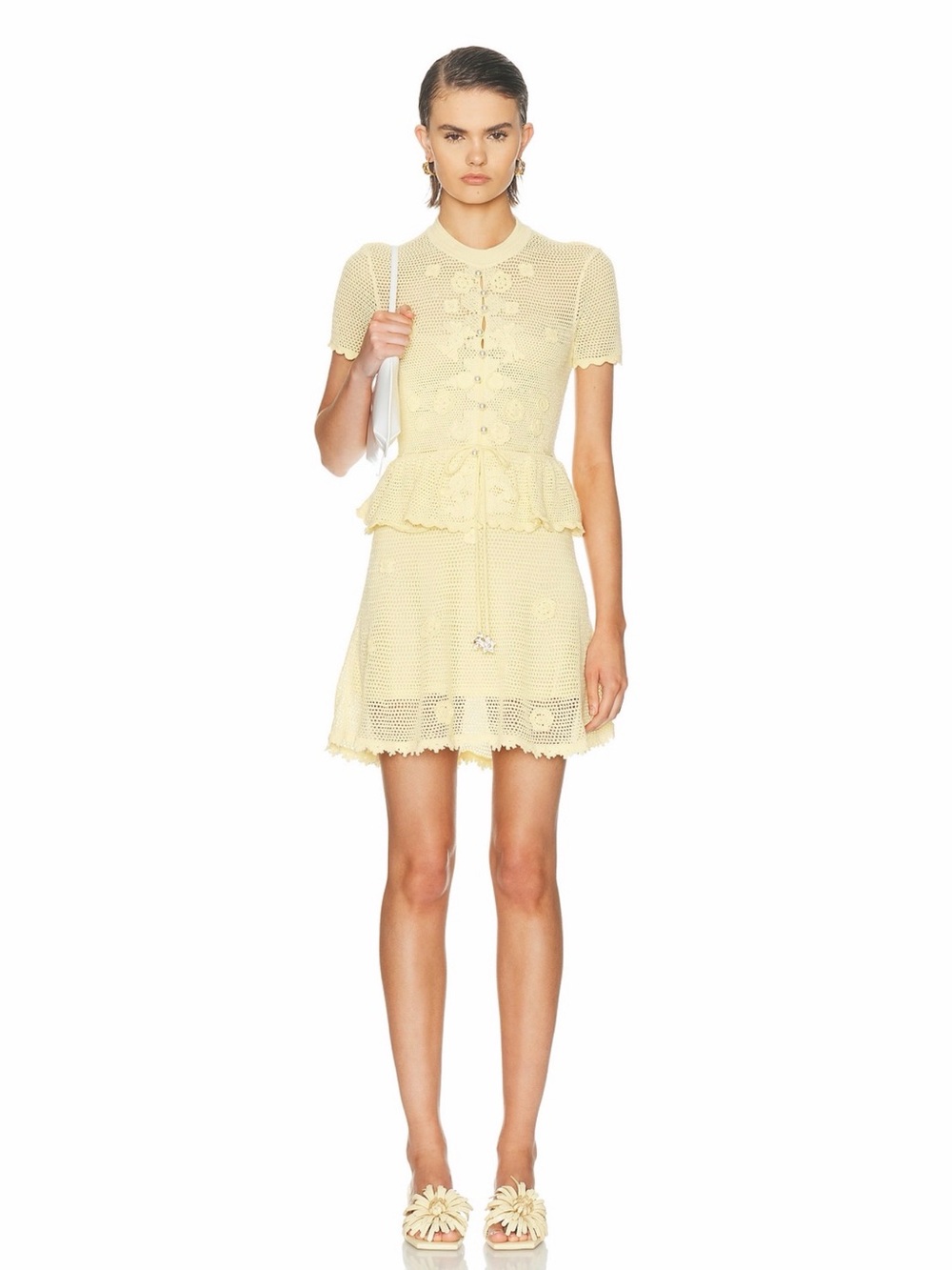 Self-Portrait YELLOW FLORAL CROCHET MINI DRESS, NEW